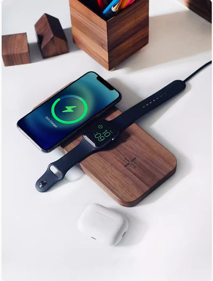 R1CHSOCI3TY Black Walnut Three-in-one Wireless Charger