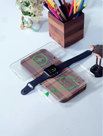 R1CHSOCI3TY Black Walnut Three-in-one Wireless Charger